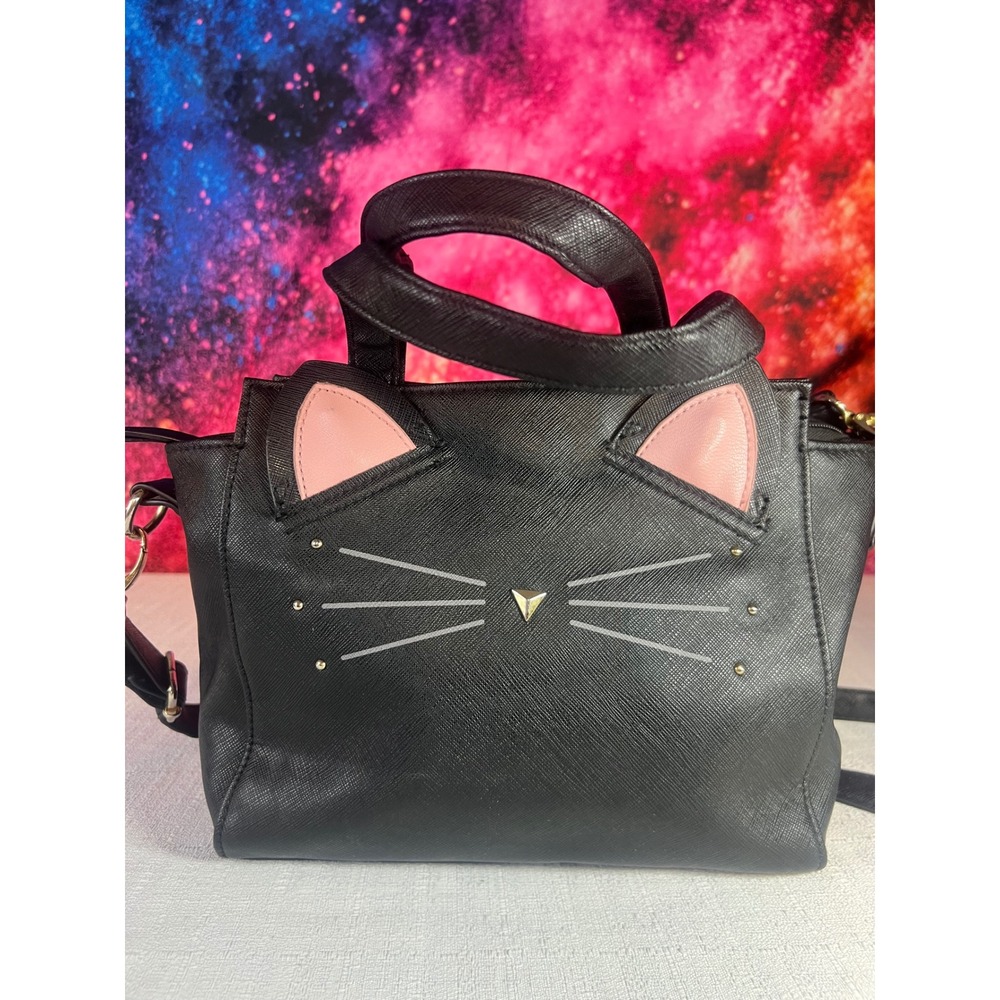 Y2K Payless Black Cat Face Crossbody Bag Pink Ears Novelty Satchel Vintage 2000s